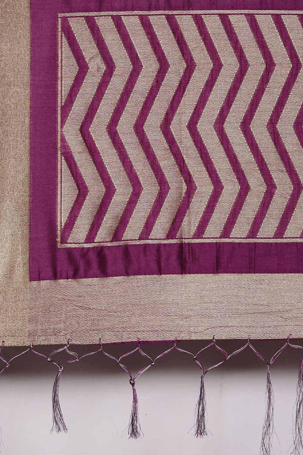 Buy Justine Purple Banarasi Cotton Silk One Minute Saree Online - Front
