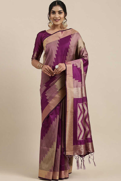Buy Justine Purple Banarasi Cotton Silk One Minute Saree Online - One Minute Saree