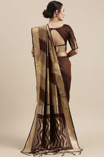 Shop Bim Brown Banarasi Cotton Silk One Minute Saree at best offer at our  Store - One Minute Saree