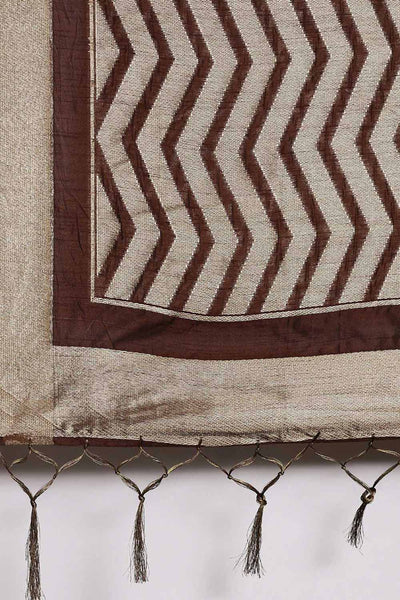 Buy Bim Brown Banarasi Cotton Silk One Minute Saree Online - Front