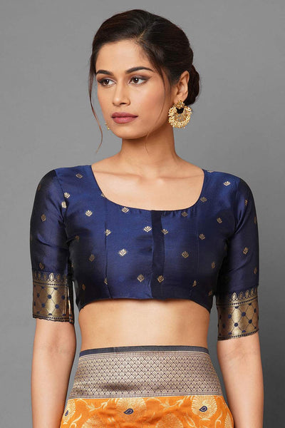 Buy Sophia Mustard Woven Silk Blend One Minute Saree Online