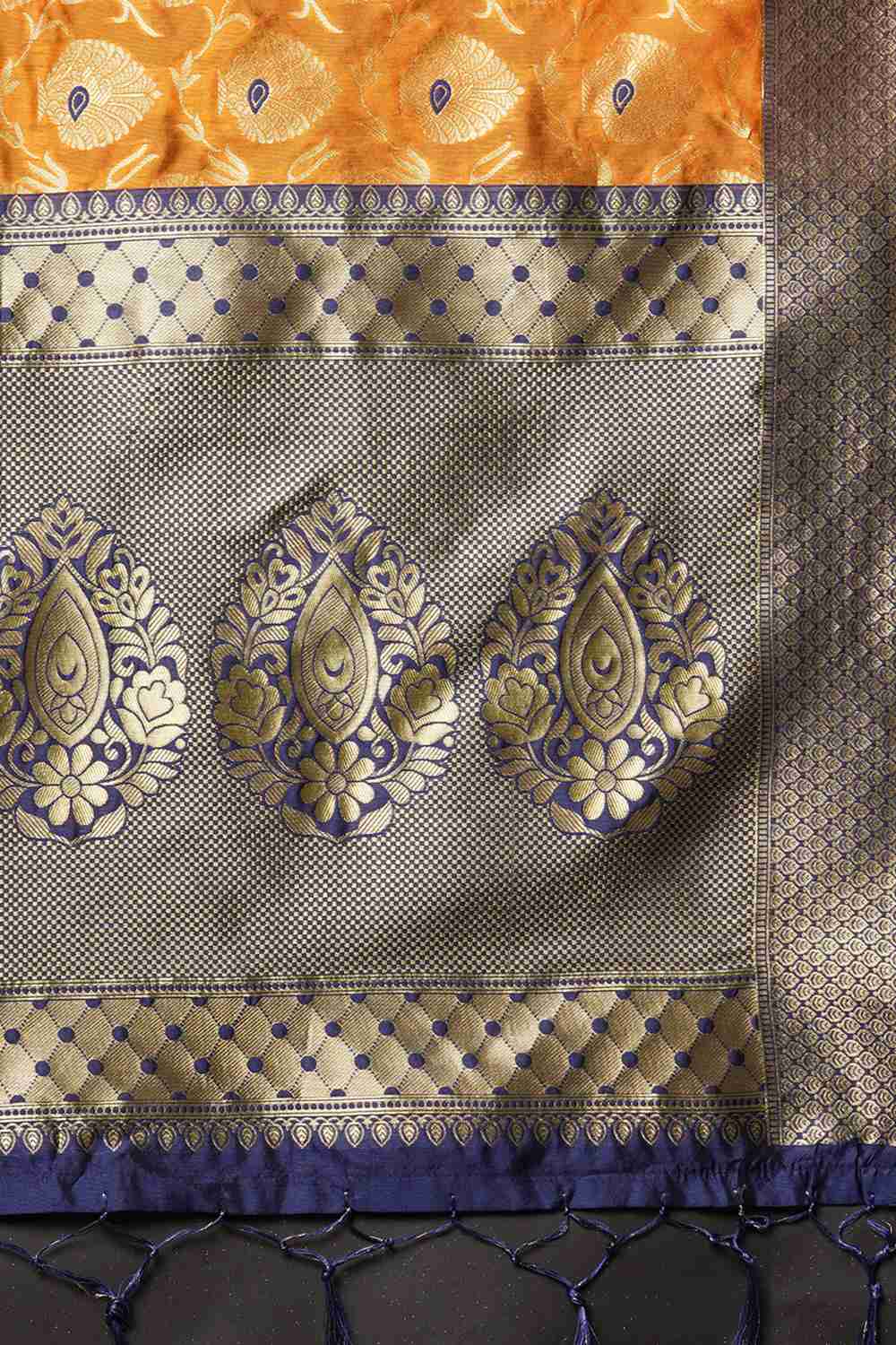 Buy Sophia Mustard Woven Silk Blend One Minute Saree Online - Back