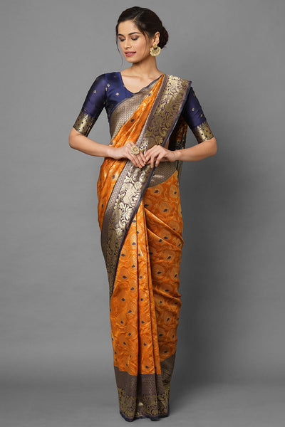Buy Sophia Mustard Woven Silk Blend One Minute Saree Online - One Minute Saree