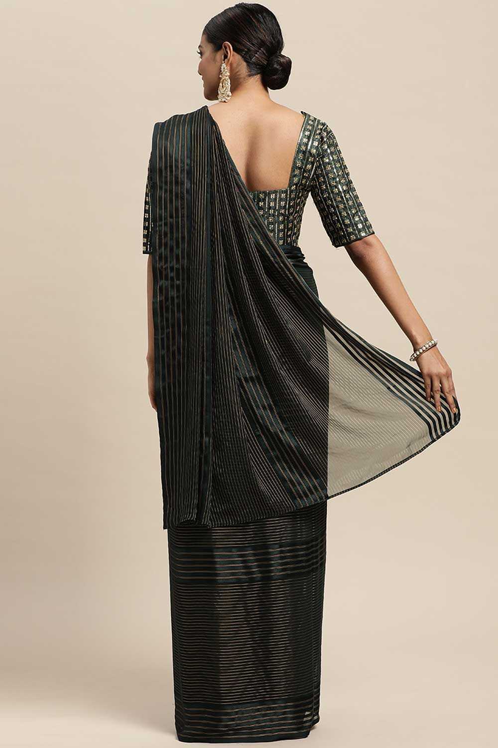 Shop Megha Black Striped Georgette One Minute Saree at best offer at our  Store - One Minute Saree