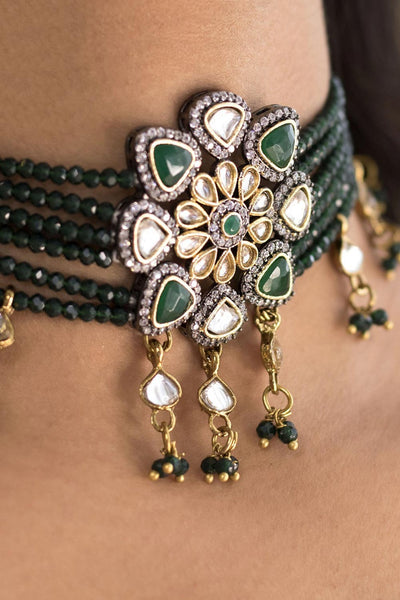 Buy Lena Green Stone Necklace & Earrings Set Online