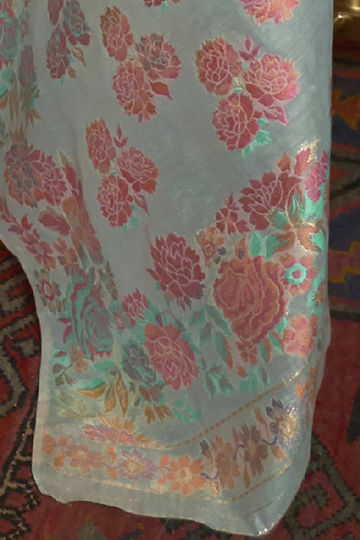 Buy Trina Turquoise Art Silk Floral Design One Minute Saree Online - Back