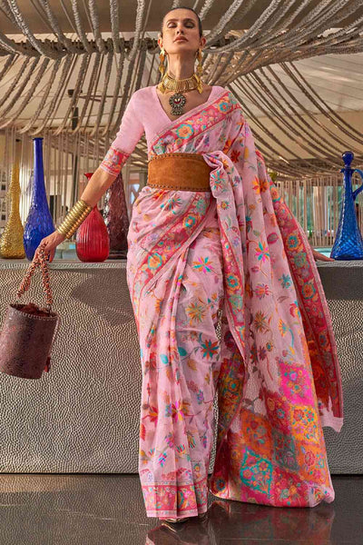 Buy Shilpa Pink Art Silk Botanical Design One Minute Saree Online - One Minute Saree