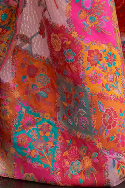 Buy Shilpa Pink Art Silk Botanical Design One Minute Saree Online - Back