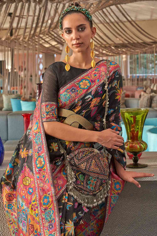 Shop Rani Black Art Silk Botanical Design One Minute Saree at best offer at our  Store - One Minute Saree