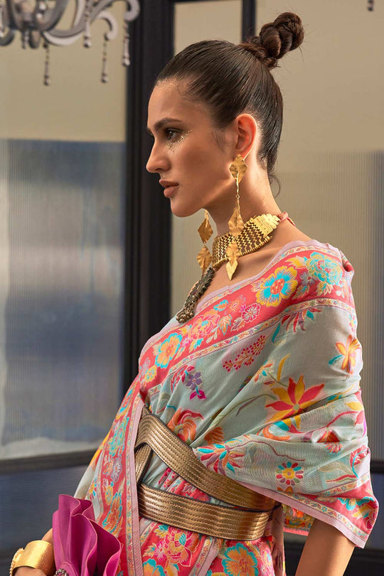 Shop Sila Blue Art Silk Botanical Design One Minute Saree at best offer at our  Store - One Minute Saree