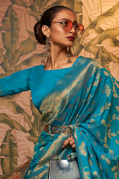 Buy Gia Blue Art Silk Kanjivaram One Minute Saree Online