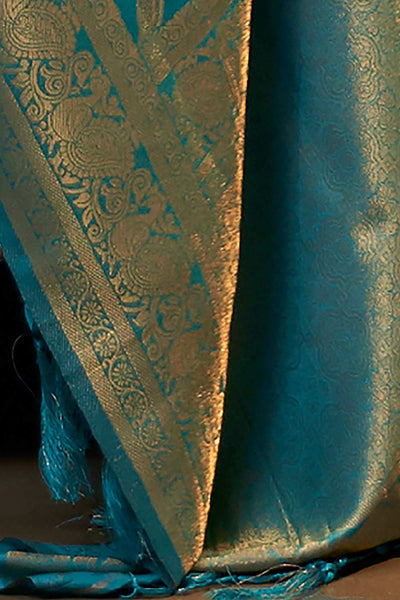 Buy Gia Blue Art Silk Kanjivaram One Minute Saree Online - Back