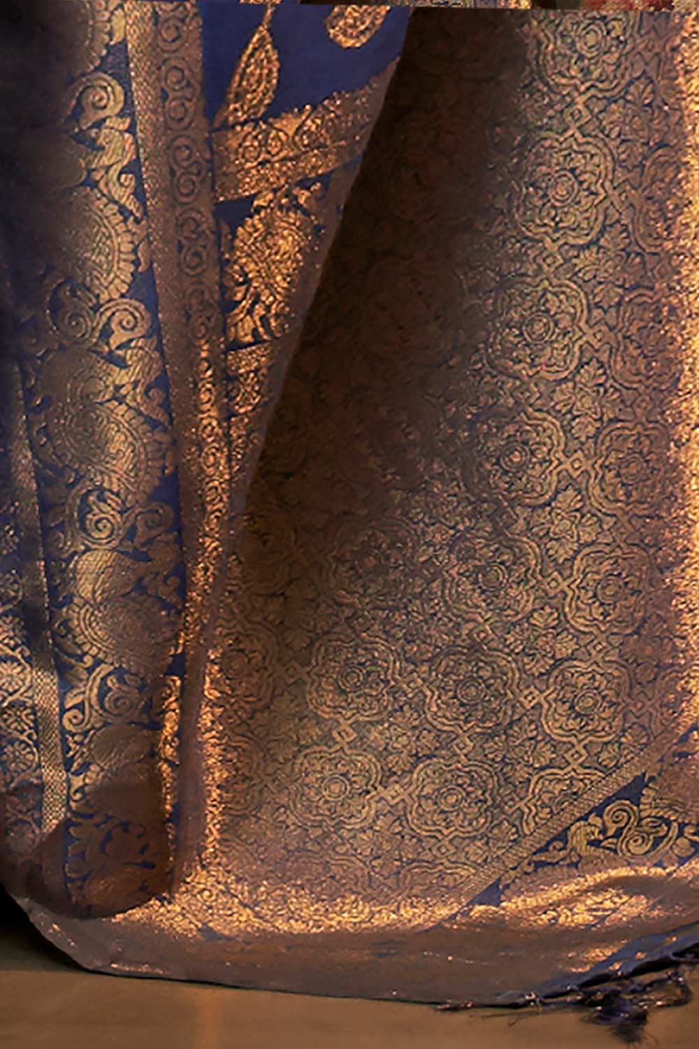 Buy Drew Navy Blue Art Silk Kanjivaram One Minute Saree Online - Back