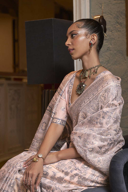 Shop Aaliya Peach Art Silk Floral Banarasi One Minute Saree at best offer at our  Store - One Minute Saree