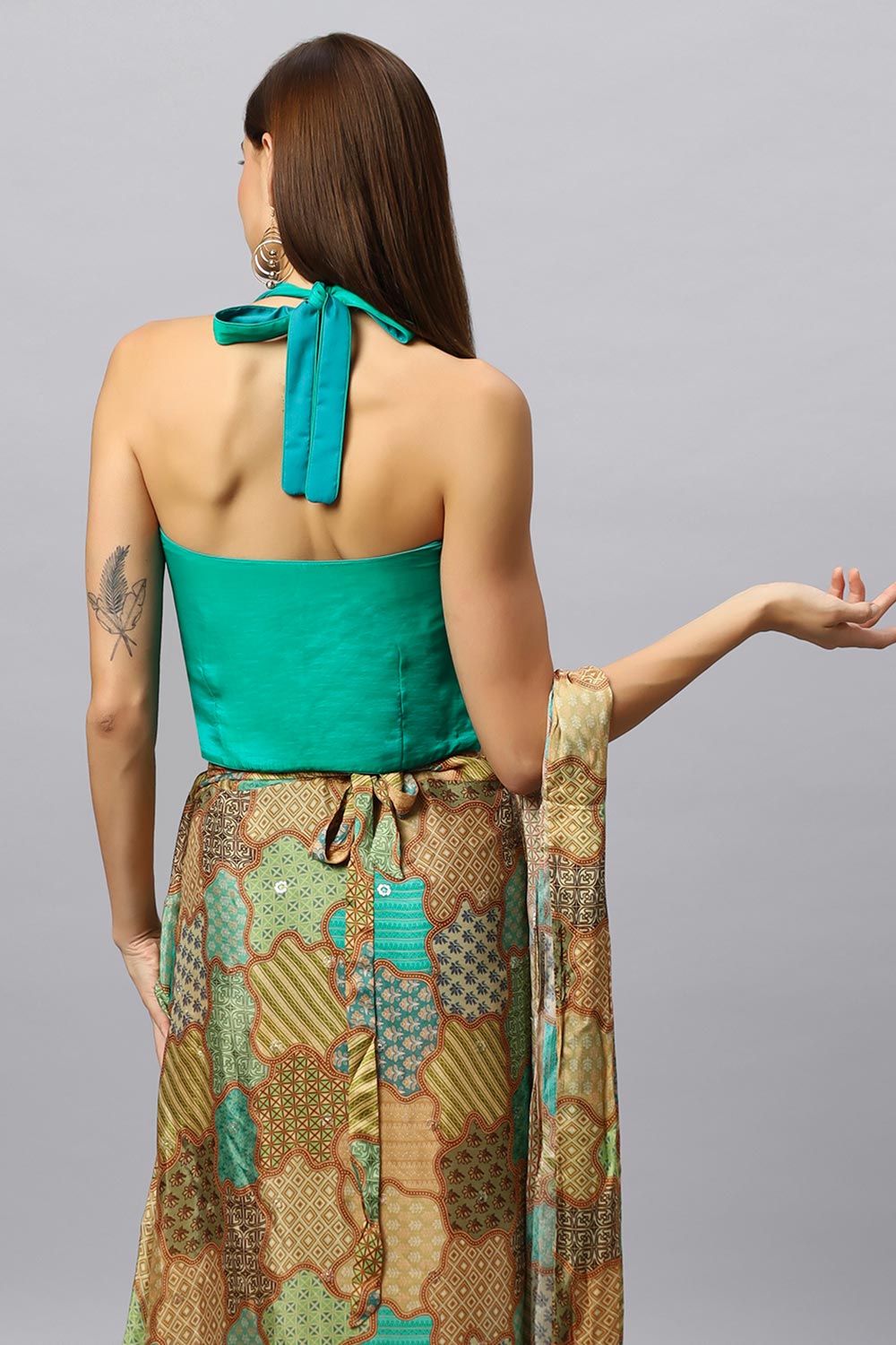 Shop Kaia Halter V-Neck Tie Back Satin Silk Blouse at best offer at our  Store - One Minute Saree