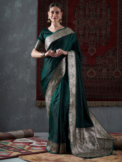 Buy Maya Dark Green Minimal Banarasi One Minute Saree Online