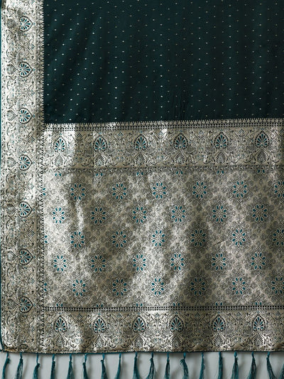 Buy Maya Dark Green Minimal Banarasi One Minute Saree Online - Front