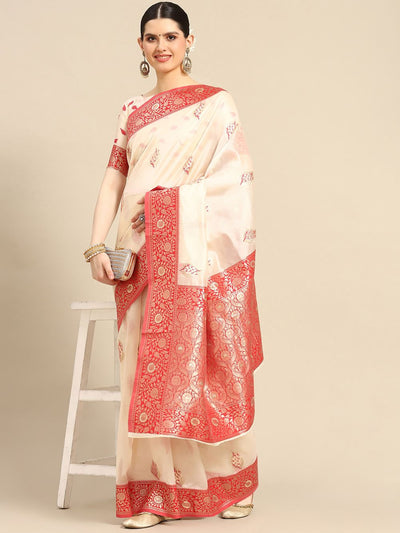 Buy Astha Beige Organza Banarasi One Minute Saree Online