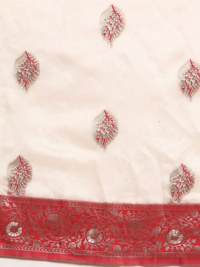 Buy Astha Beige Organza Banarasi One Minute Saree Online - Back