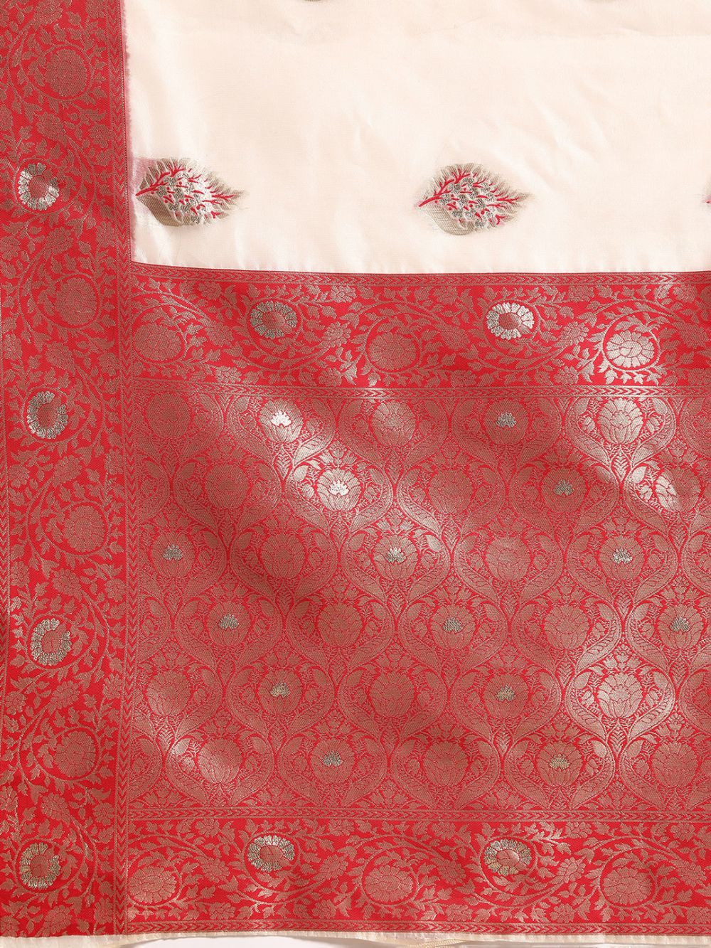 Buy Astha Beige Organza Banarasi One Minute Saree Online - Front