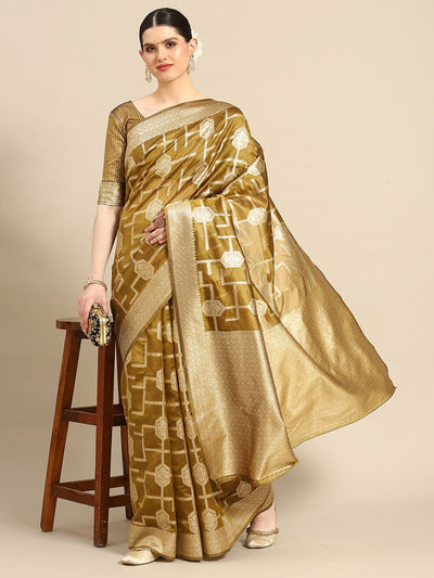 Buy Suchi Olive Organza Banarasi One Minute  Saree Online