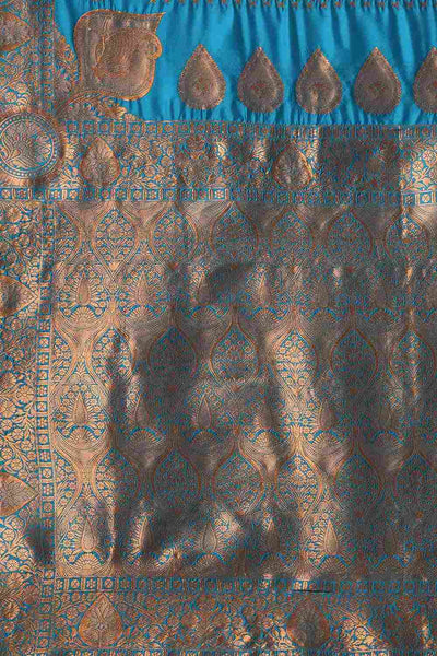 Buy Trisha Blue Silk Blend Paisley Woven Design One Minute Saree Online