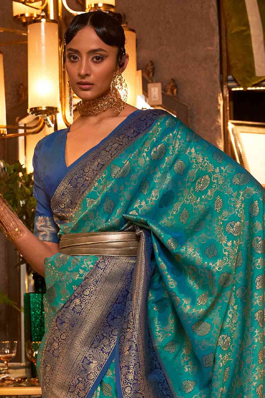 Buy Shubha Green Art Silk Paisley Dharmavaram One Minute Saree Online