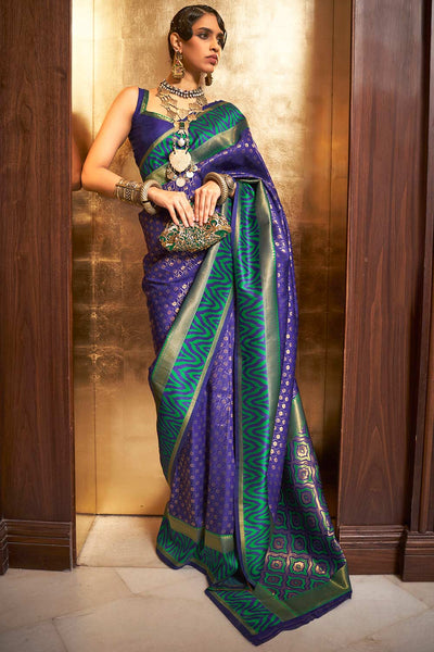 Buy Ashika Multi-Color Silk Blend Paisley Woven Design Banarasi One Minute Saree Online - One Minute Saree