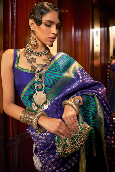 Shop Ashika Multi-Color Silk Blend Paisley Woven Design Banarasi One Minute Saree at best offer at our  Store - One Minute Saree