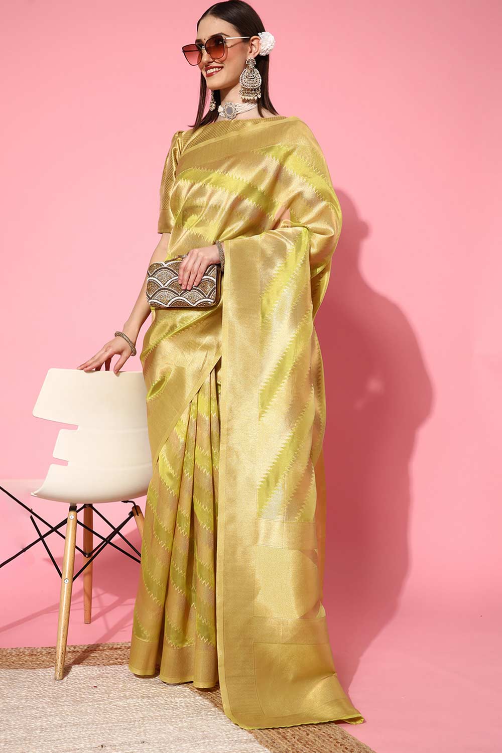 Buy Olivia Organza Leheriya One Minute Saree Online