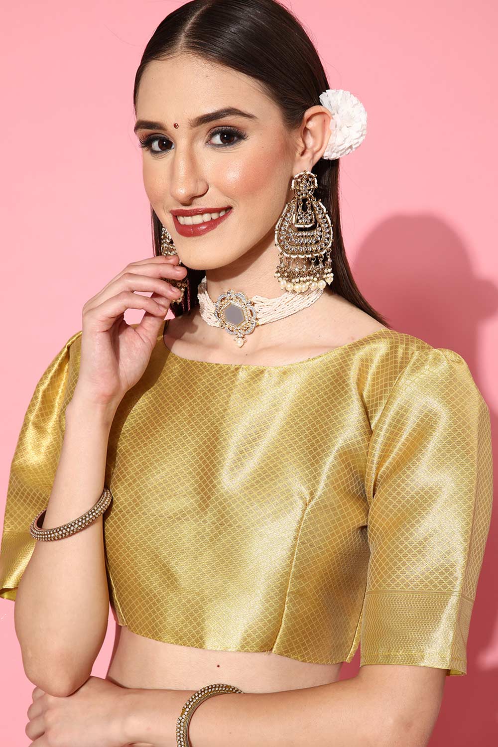 Buy Olivia Organza Leheriya One Minute Saree Online - Front