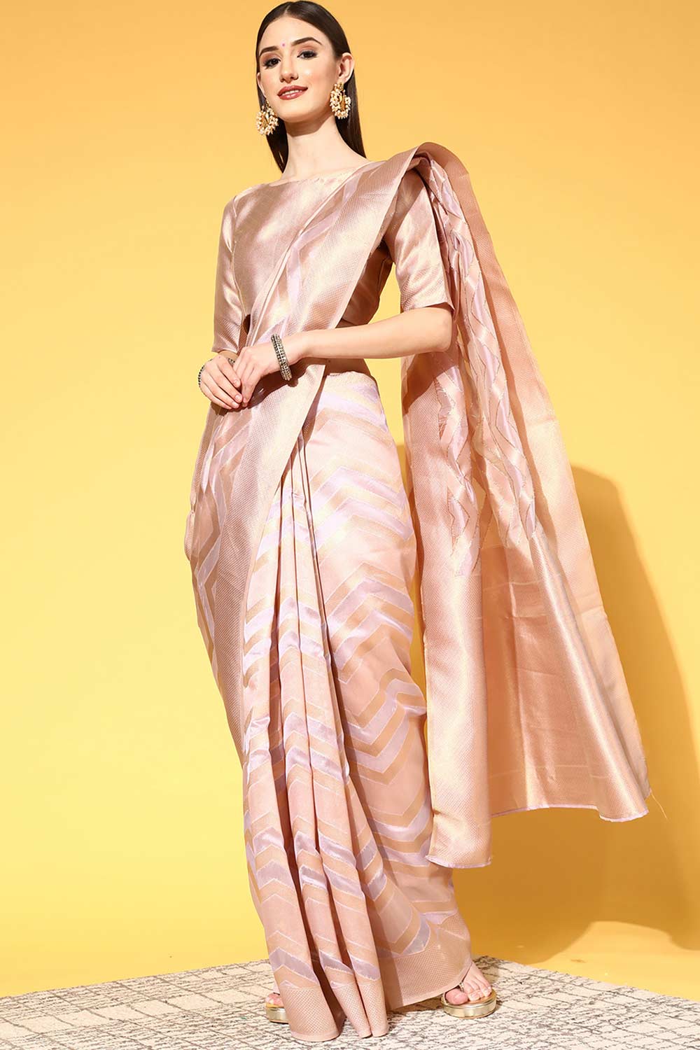 Buy Ami Lavender Organza Leheriya One Minute Saree Online - One Minute Saree