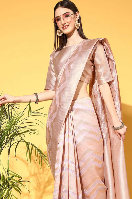 Buy Ami Lavender Organza Leheriya One Minute Saree Online - Back