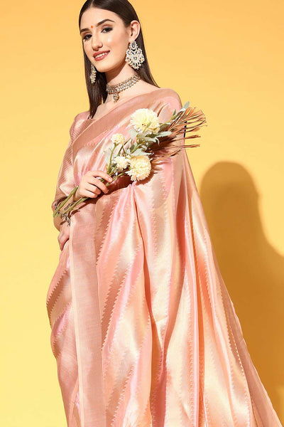 Buy Leanne Peach Organza Leheriya One Minute Saree Online - Back