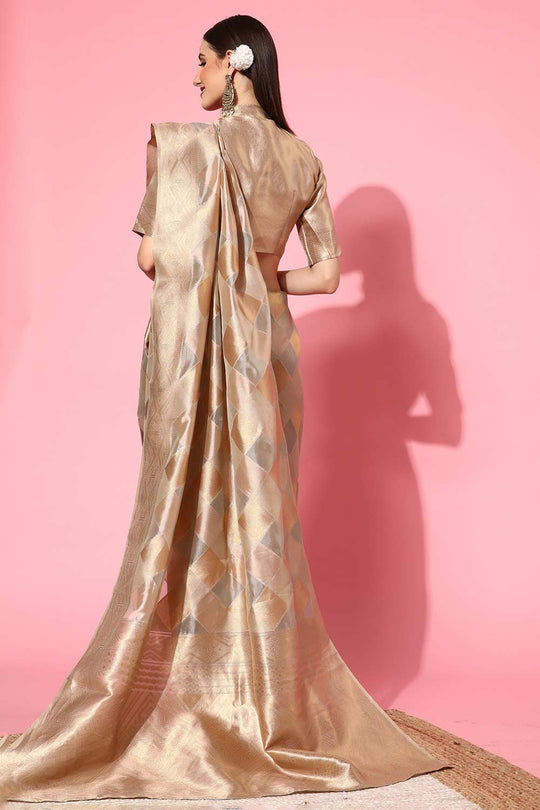 Shop Angele Peach Organza Checkered One Minute Saree at best offer at our  Store - One Minute Saree