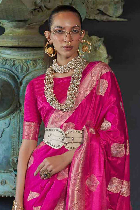 Buy Jetha Pink Art Silk Paisley One Minute Saree Online