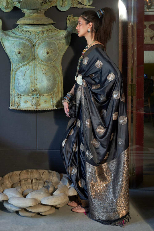 Buy Durga Black Art Silk Paisley One Minute Saree Online - One Minute Saree