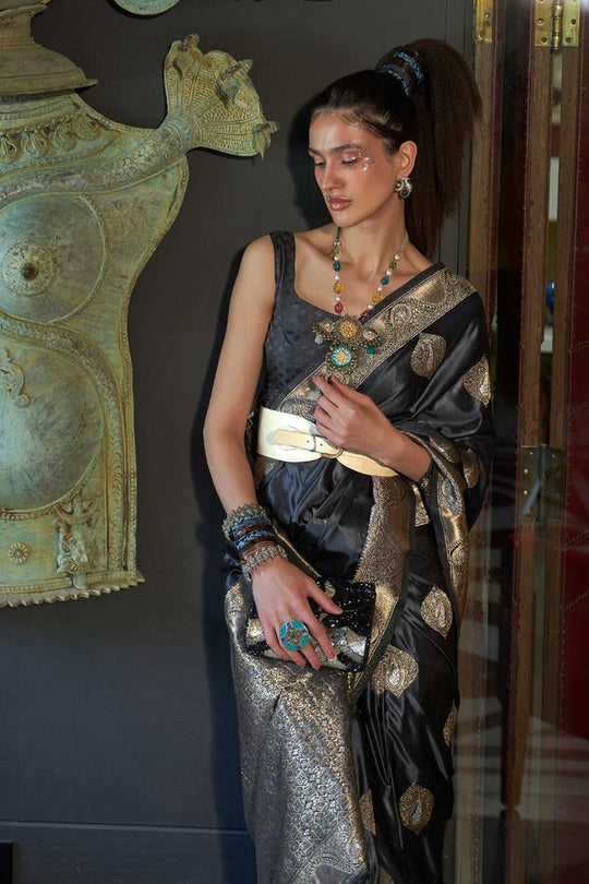 Shop Durga Black Art Silk Paisley One Minute Saree at best offer at our  Store - One Minute Saree