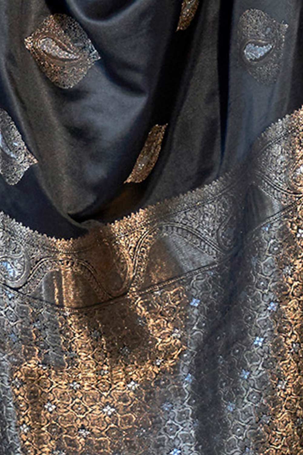 Buy Durga Black Art Silk Paisley One Minute Saree Online - Back