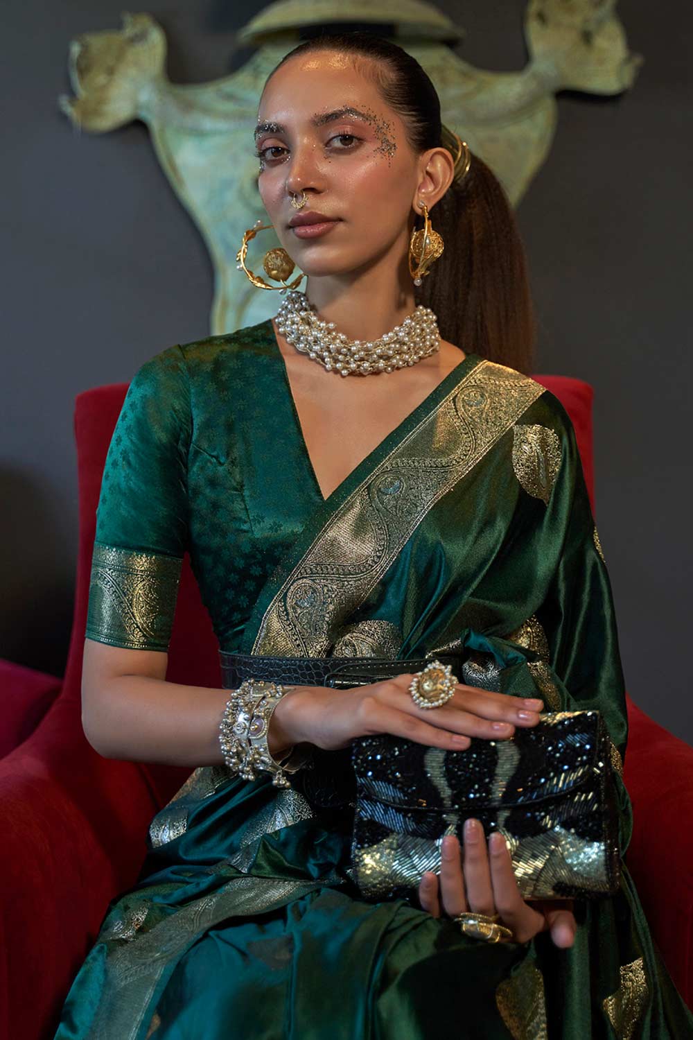 Shop Jodi Green Art Silk Paisley One Minute Saree at best offer at our  Store - One Minute Saree