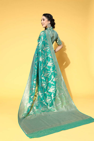Shop Sweta Teal Green Organza One Minute Saree at best offer at our  Store - One Minute Saree