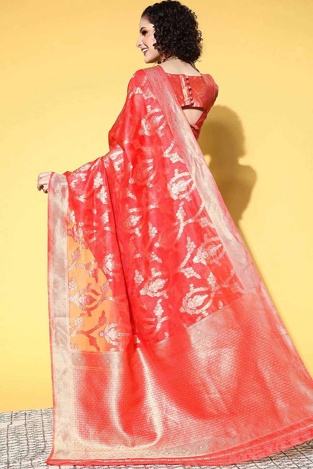 Shop Deana Red Organza Ethnic Motif Woven Design One Minute Saree at best offer at our  Store - One Minute Saree