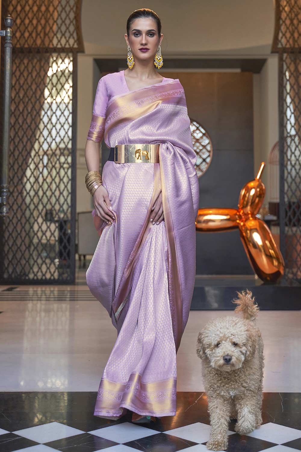 Buy Lucia Lavender Art Silk One Minute Saree Online - One Minute Saree