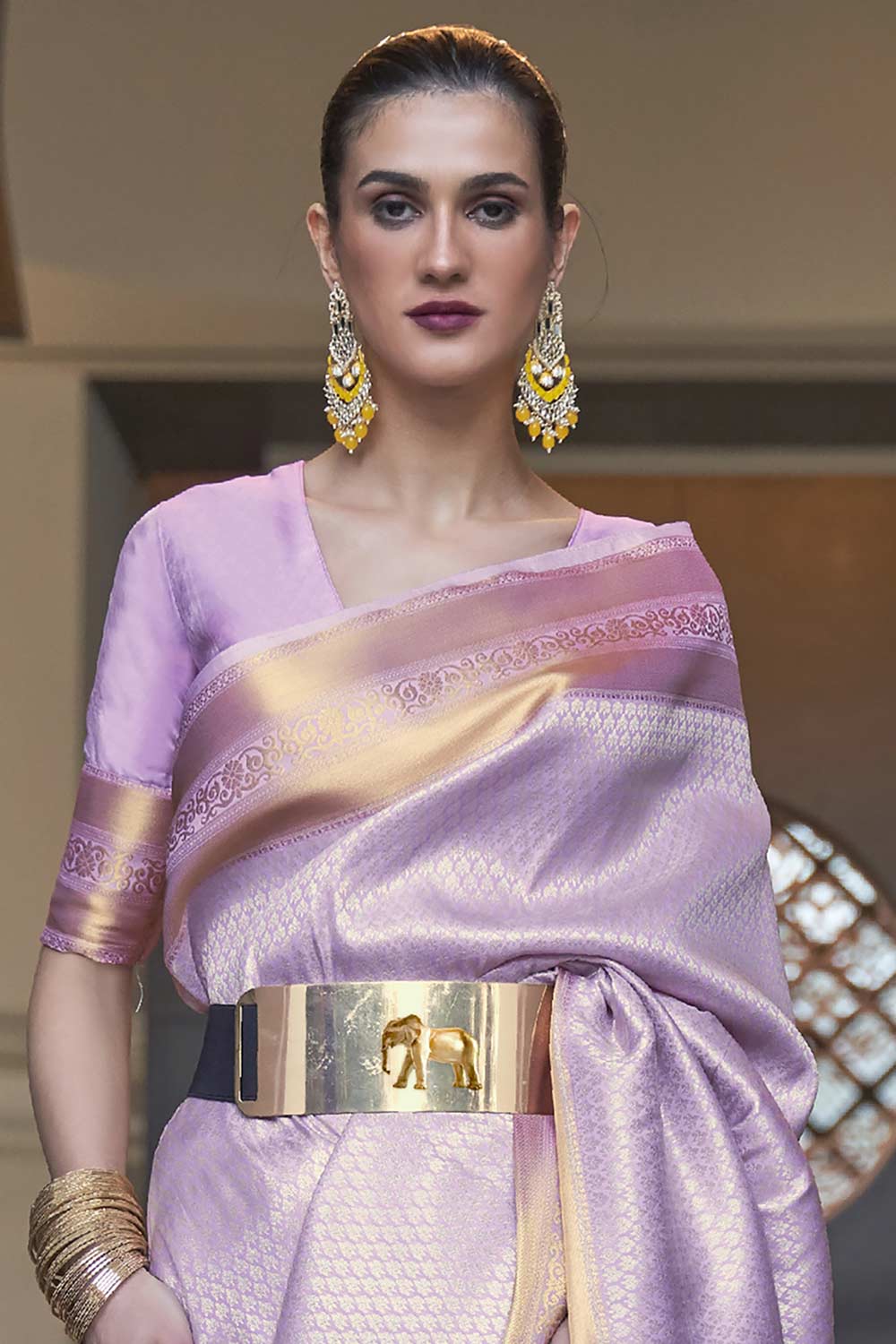 Buy Lucia Lavender Art Silk One Minute Saree Online