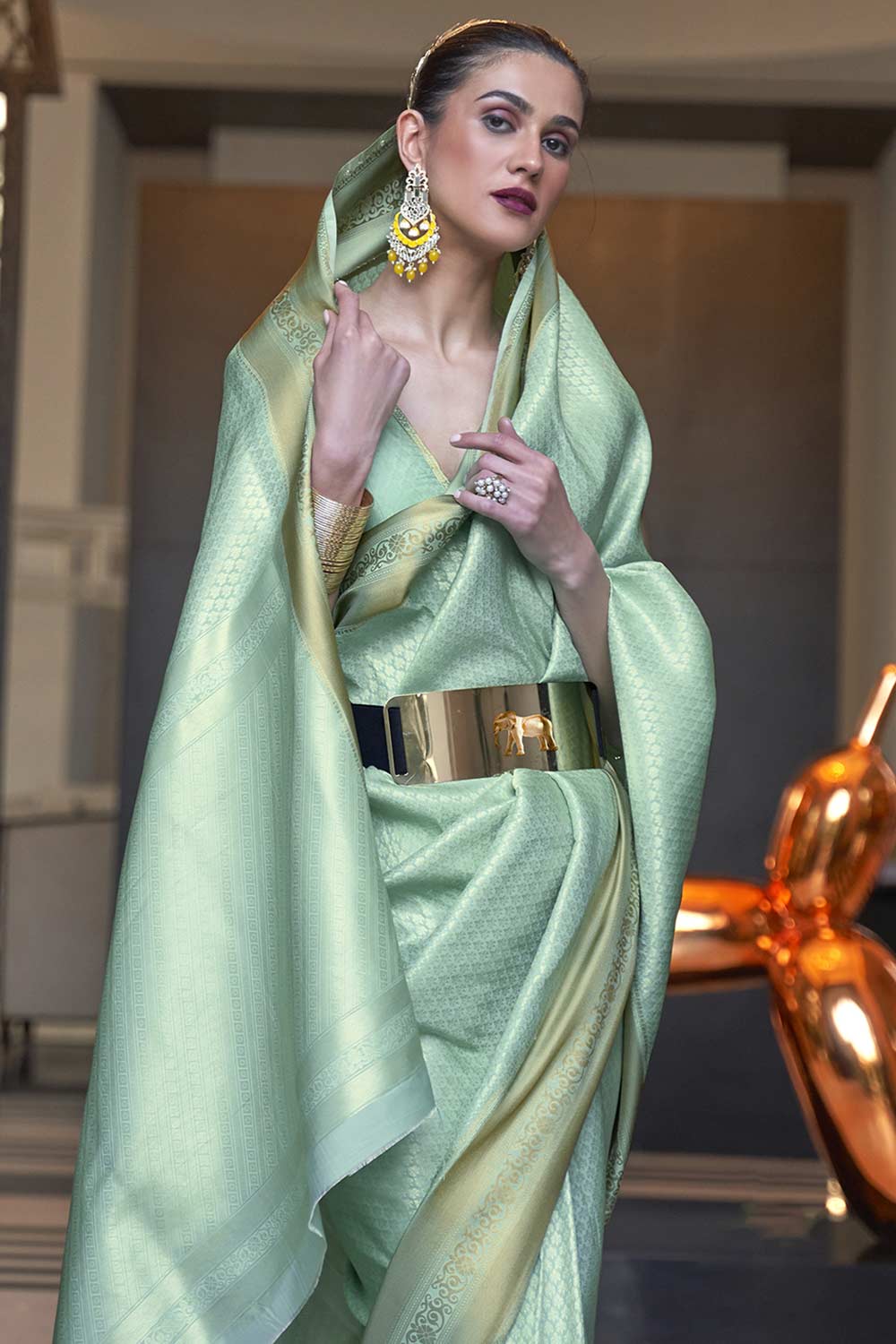 Shop Macey Sea Green Art Silk One Minute Saree at best offer at our  Store - One Minute Saree