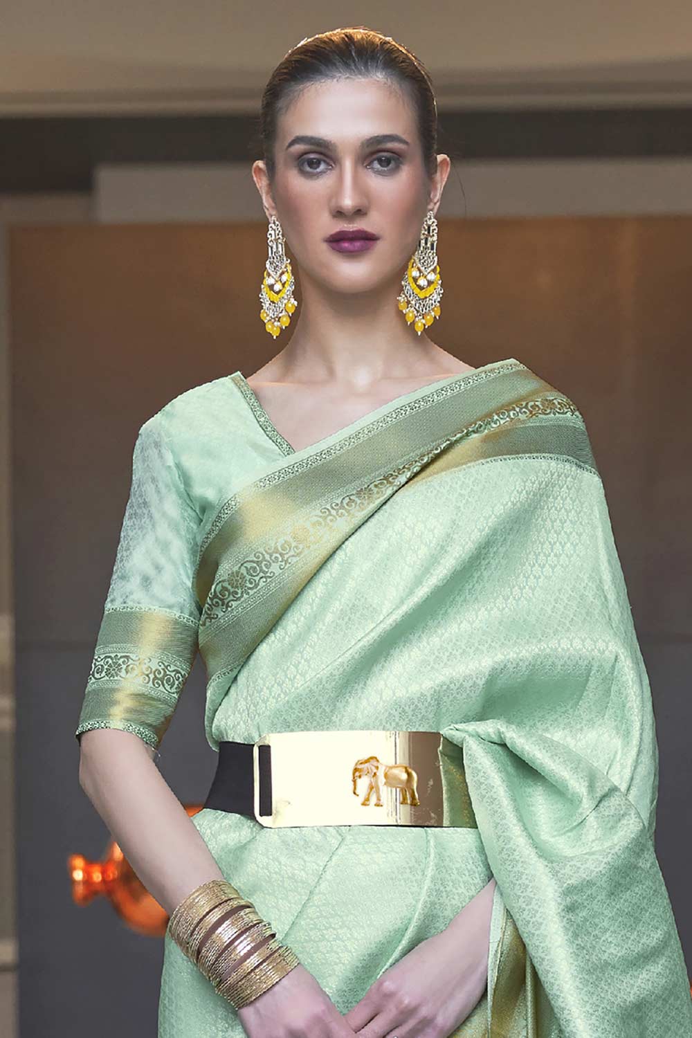 Buy Macey Sea Green Art Silk One Minute Saree Online