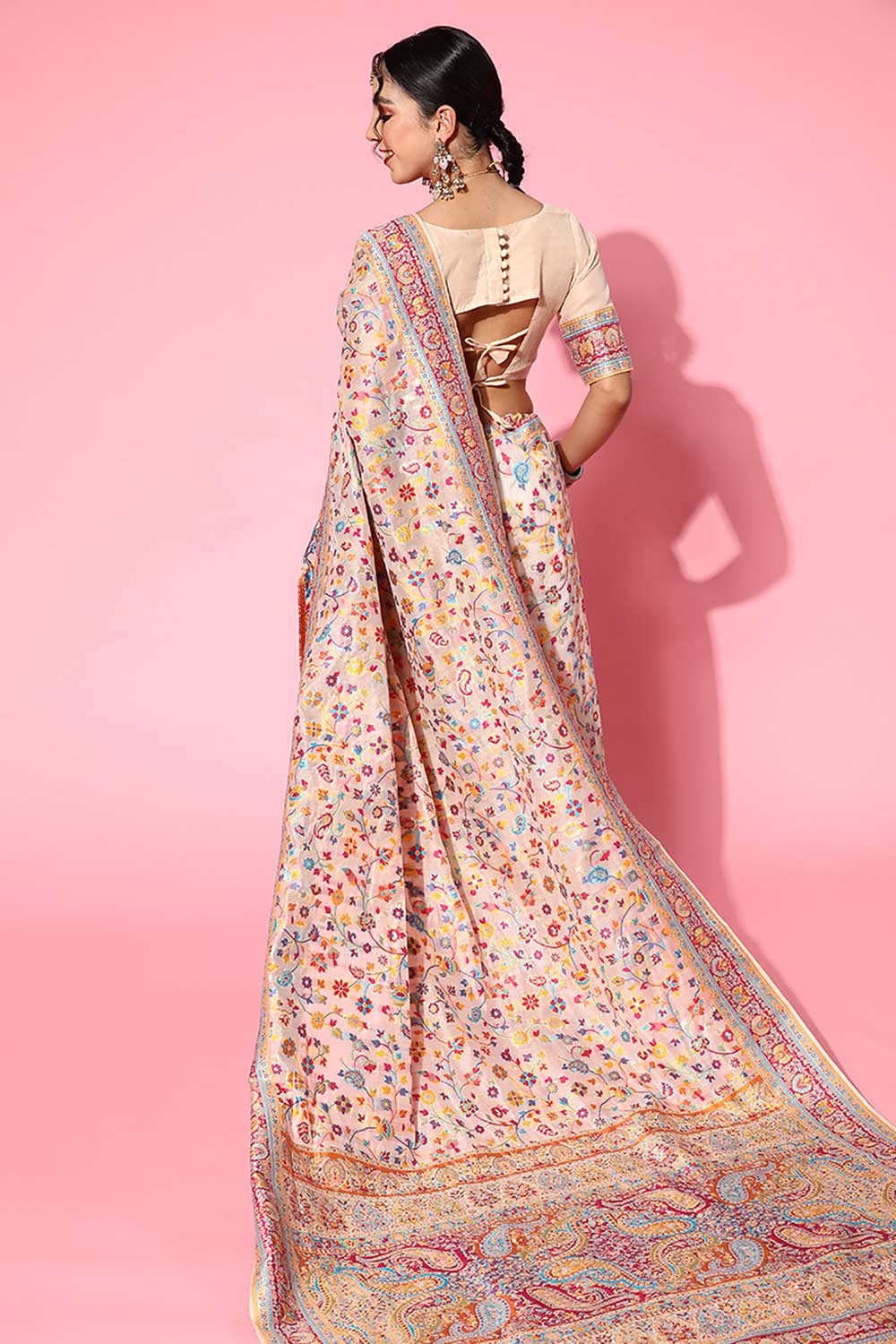 Shop Lara Beige Art Silk Floral One Minute Saree at best offer at our  Store - One Minute Saree