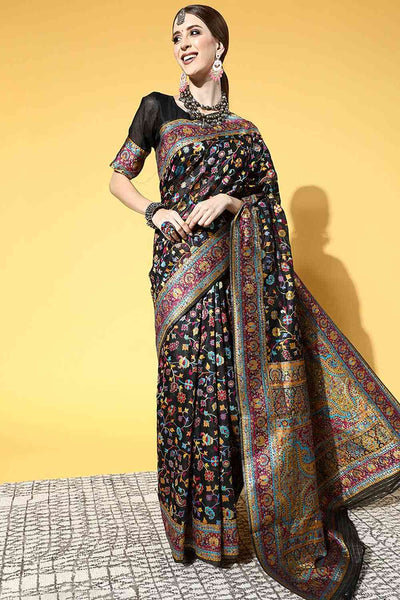 Buy Heena Black Art Silk Floral One Minute Saree Online - One Minute Saree