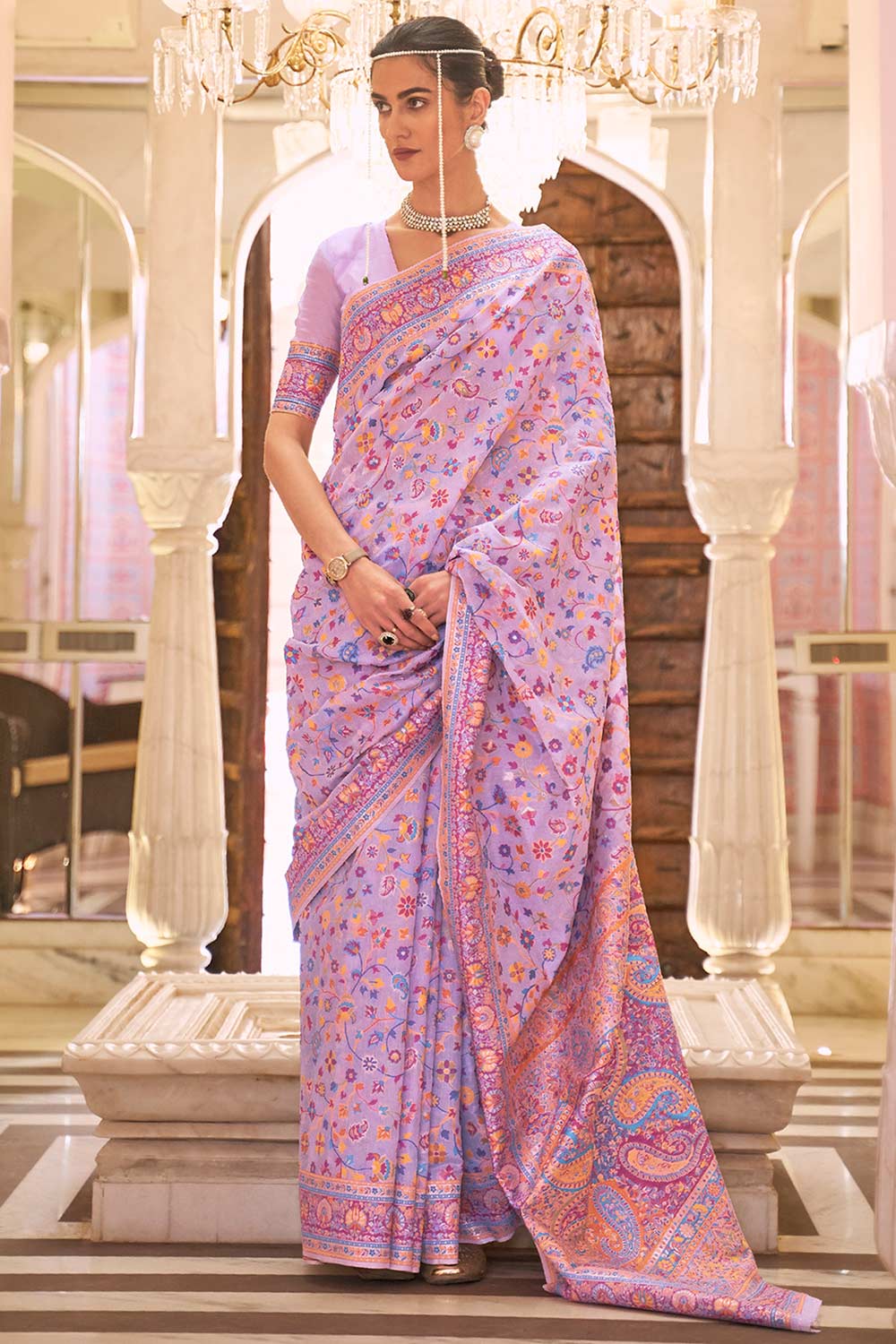 Buy Raina Lavender Art Silk Floral One Minute Saree Online - One Minute Saree