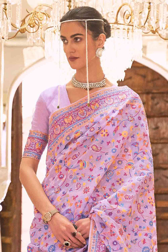 Buy Raina Lavender Art Silk Floral One Minute Saree Online